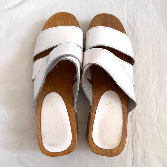 y2k Candies sandals womens 7.5 wooden clog style white leather slip on - Picture 5 of 11